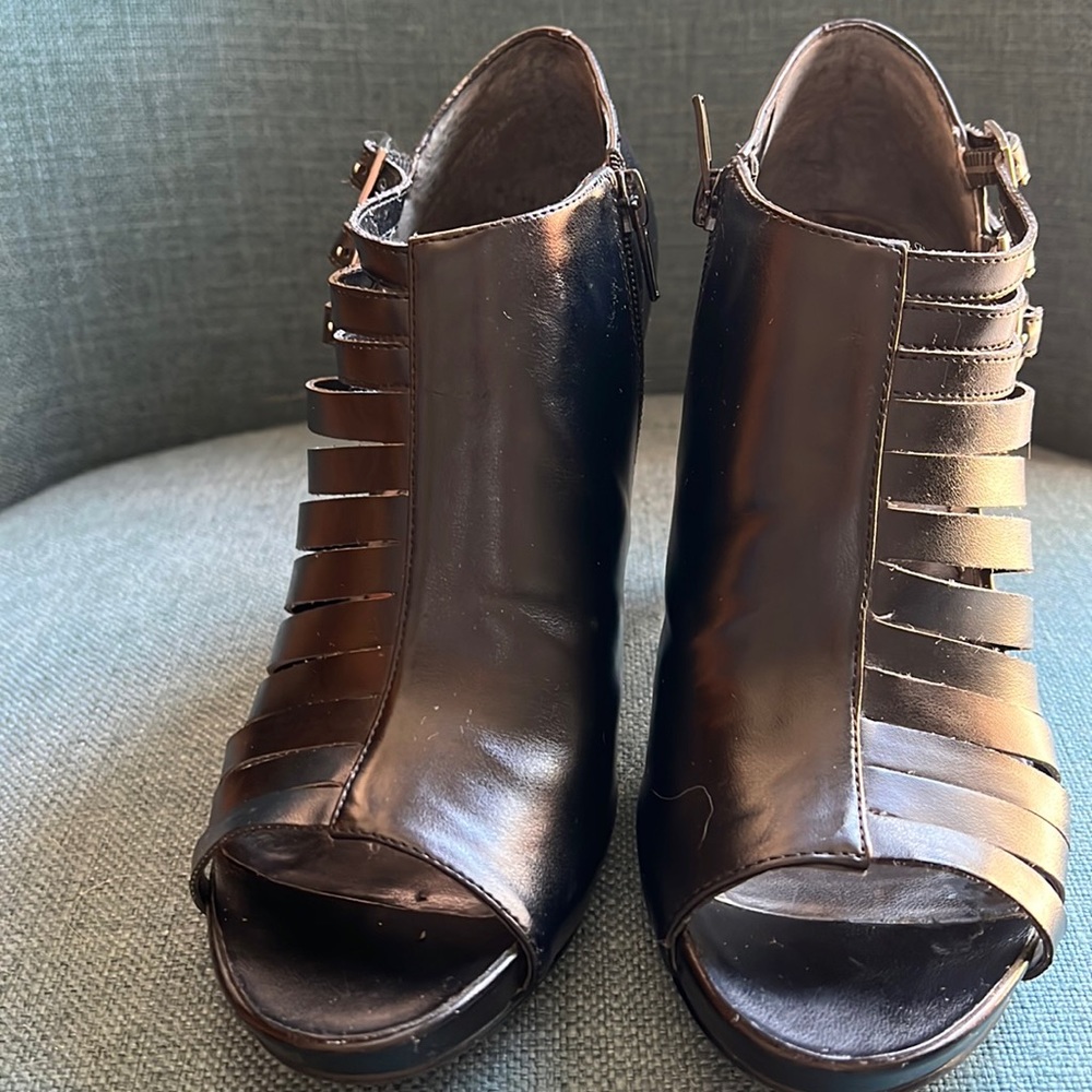 Nine West peep toe leather booties.